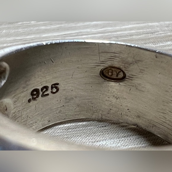 Vintage Designer Signed BV Sterling Silver & 14K Gold Wide Band Ring, Size 6.5 - Picture 8 of 13